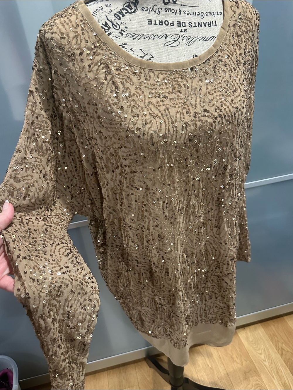SeeSaw Taupe Sequin-Embellished Long Sleeve Tunic